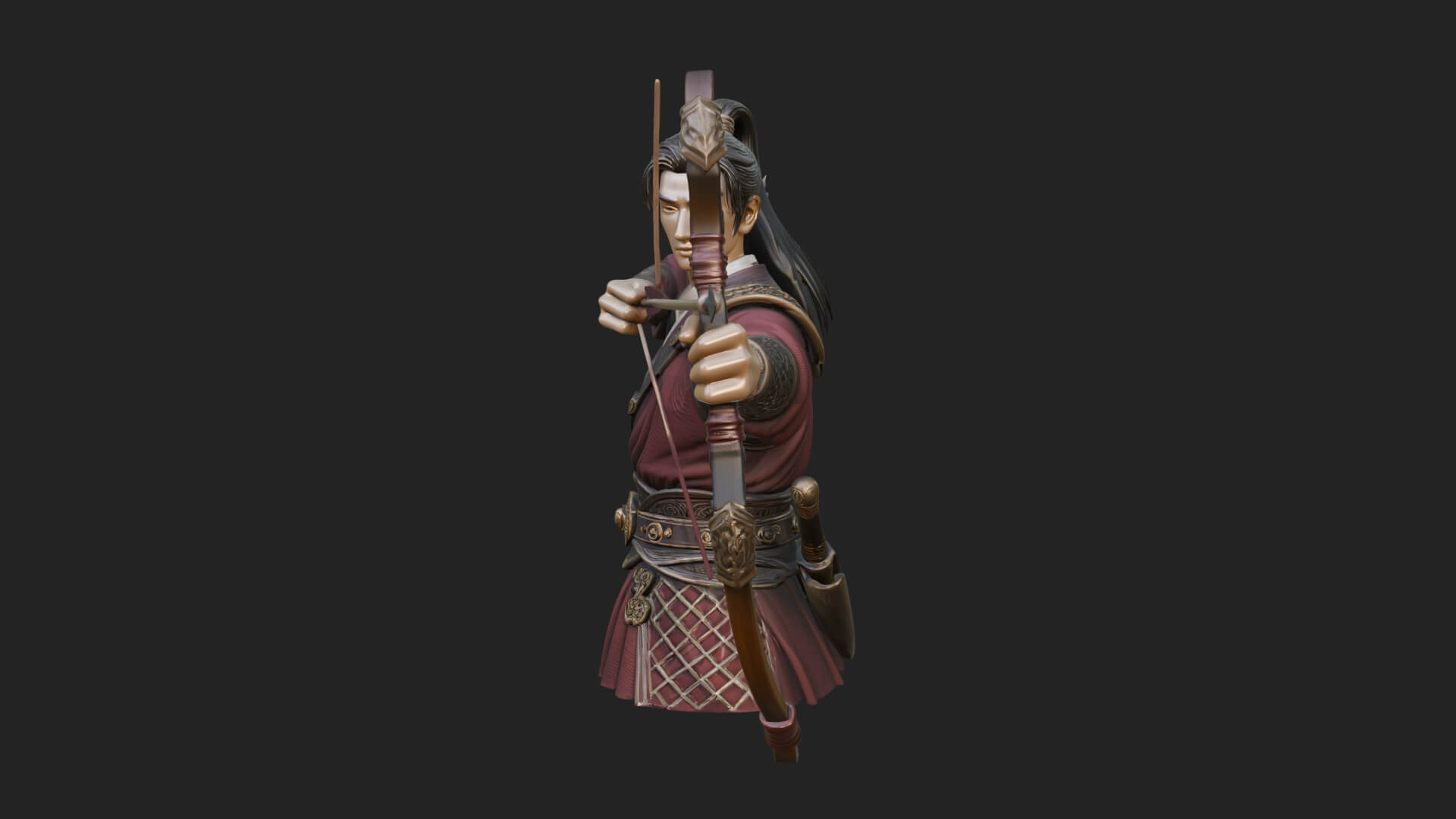 Robed Archer with Bow Statue Design 9 3D Print Model 3D Model