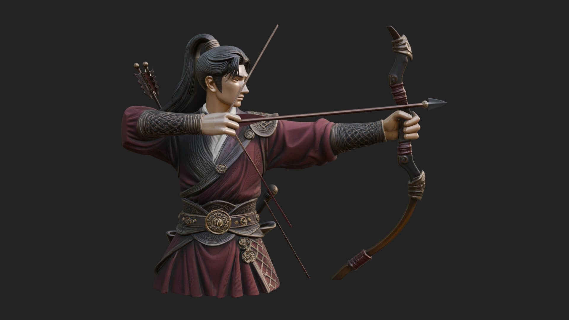 Robed Archer with Bow Statue Design 9 3D Print Model 3D Model