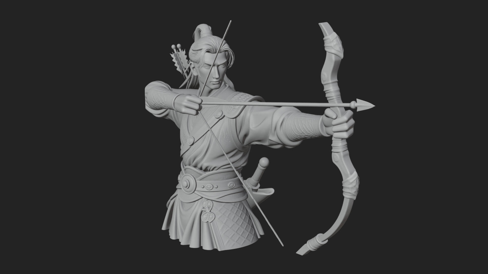 Robed Archer with Bow Statue Design 9 3D Print Model 3D Model