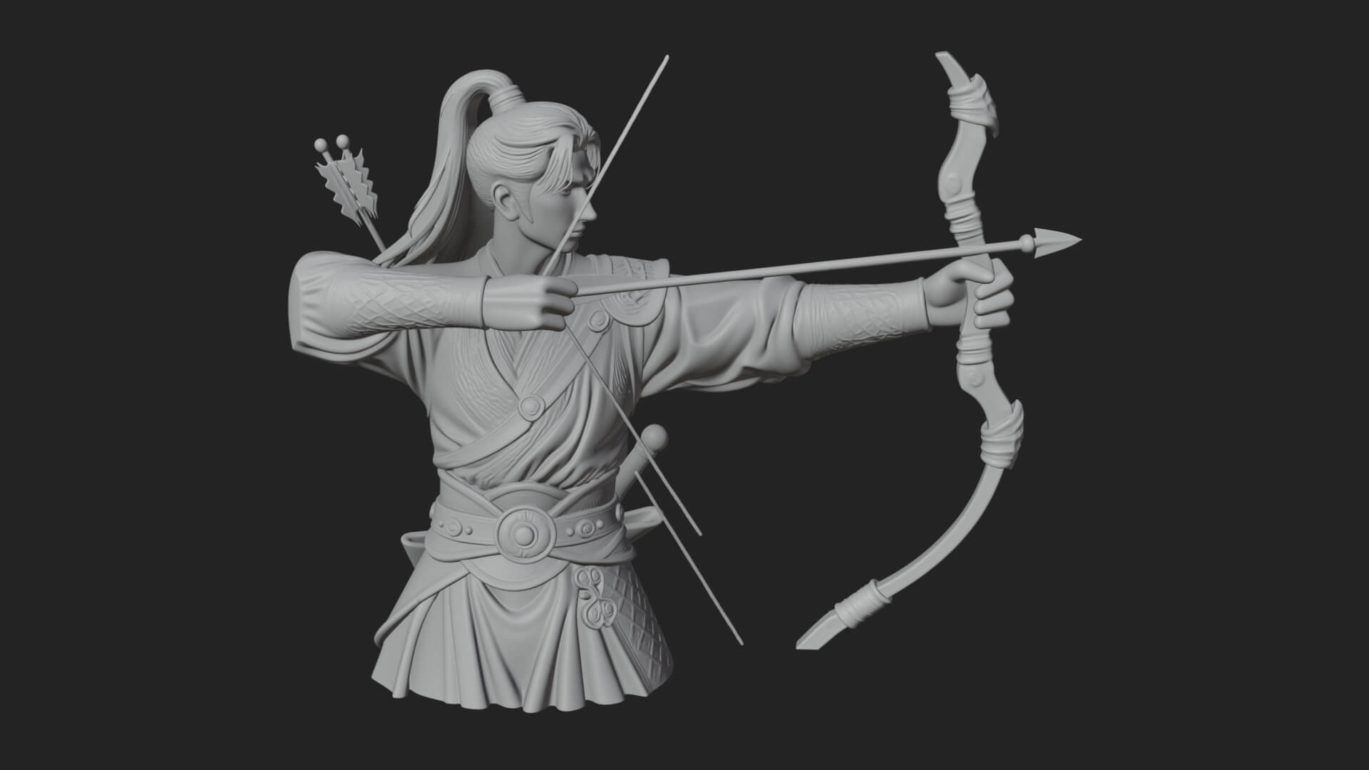 Robed Archer with Bow Statue Design 9 3D Print Model 3D Model