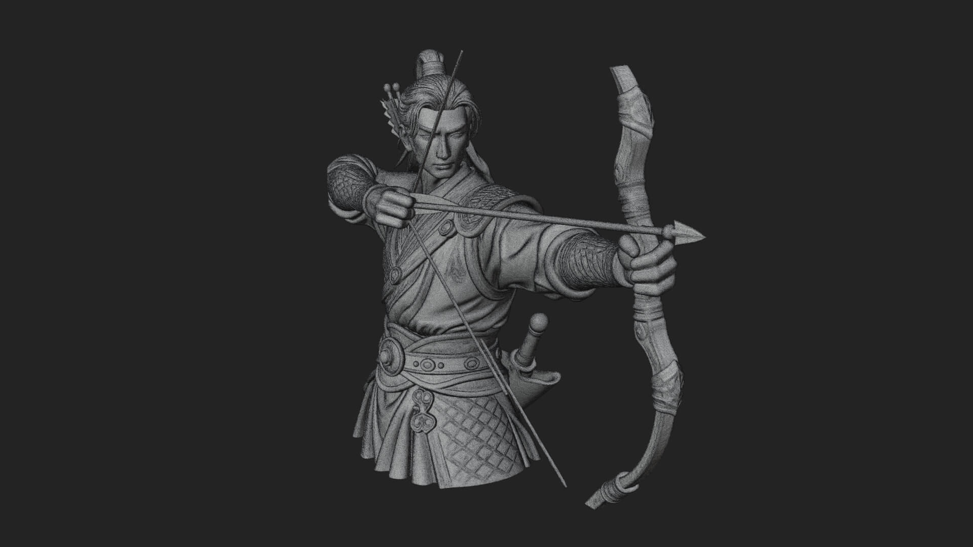 Robed Archer with Bow Statue Design 9 3D Print Model 3D Model