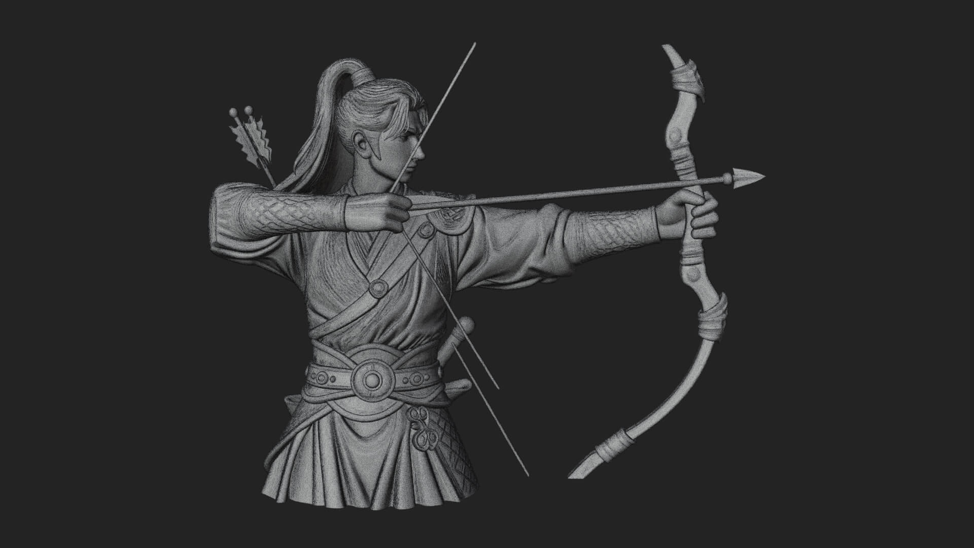Robed Archer with Bow Statue Design 9 3D Print Model 3D Model