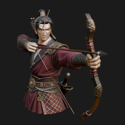Robed Archer with Bow Statue Design 9 3D Print Model