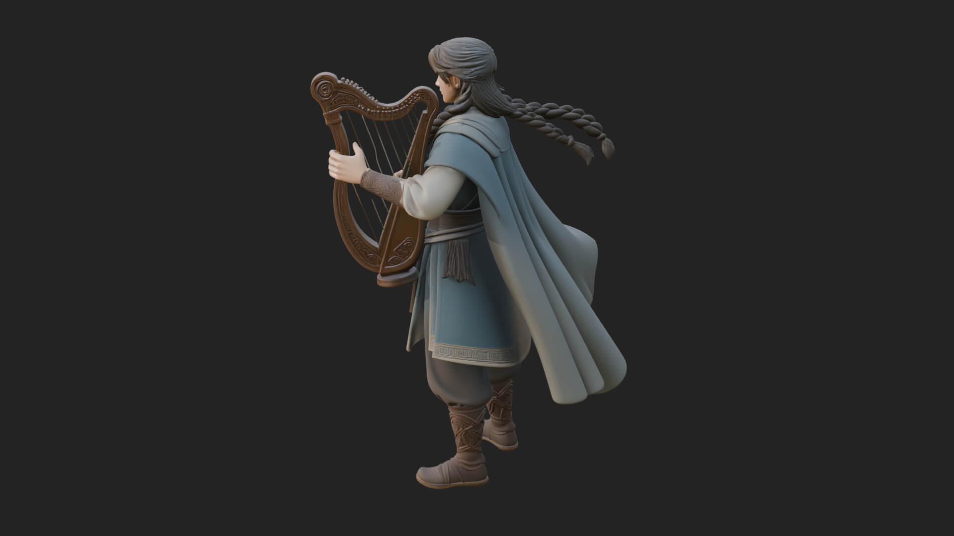 Robed Bard with Harp Statue Design 1 3D Print Model 3D Model
