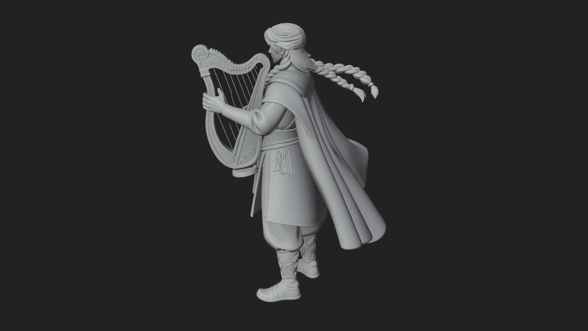 Robed Bard with Harp Statue Design 1 3D Print Model 3D Model