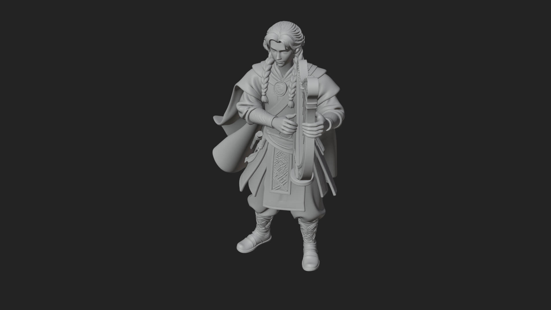 Robed Bard with Harp Statue Design 1 3D Print Model 3D Model
