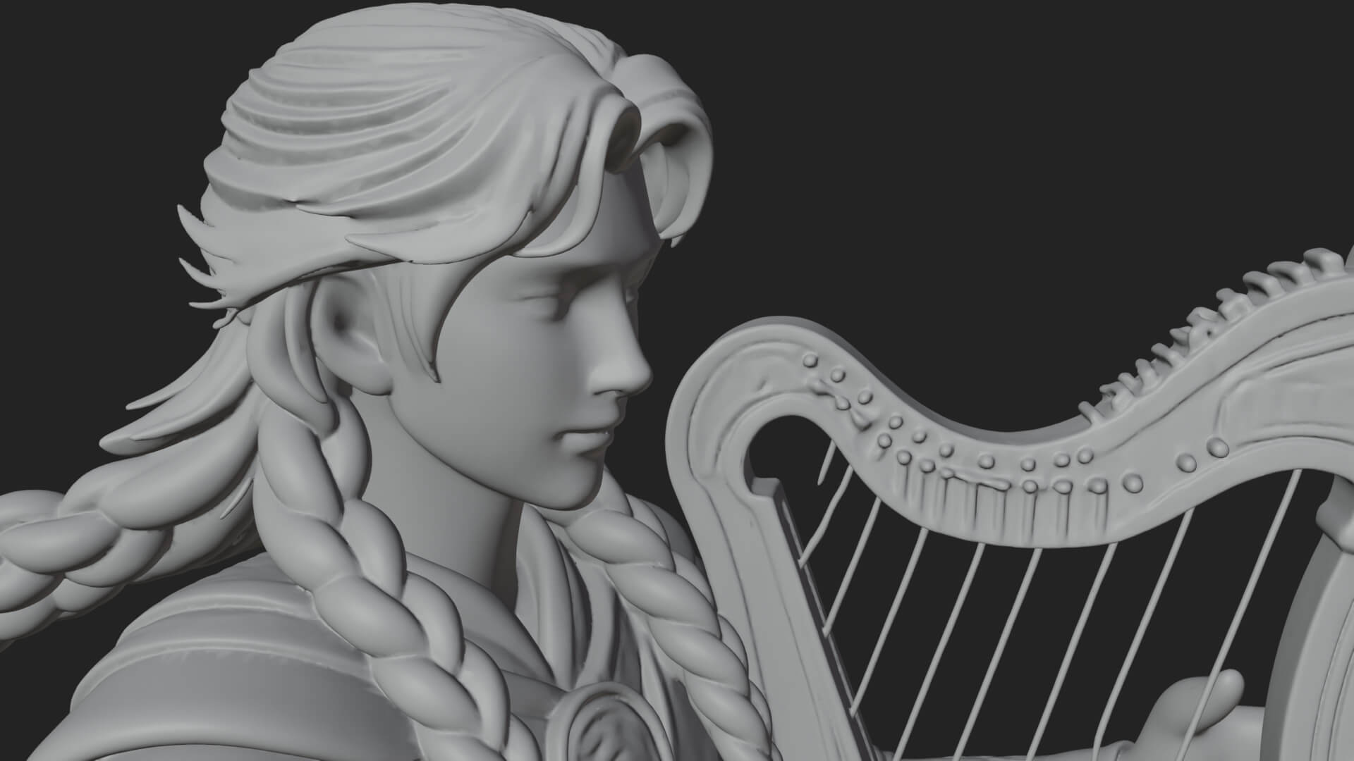 Robed Bard with Harp Statue Design 1 3D Print Model 3D Model