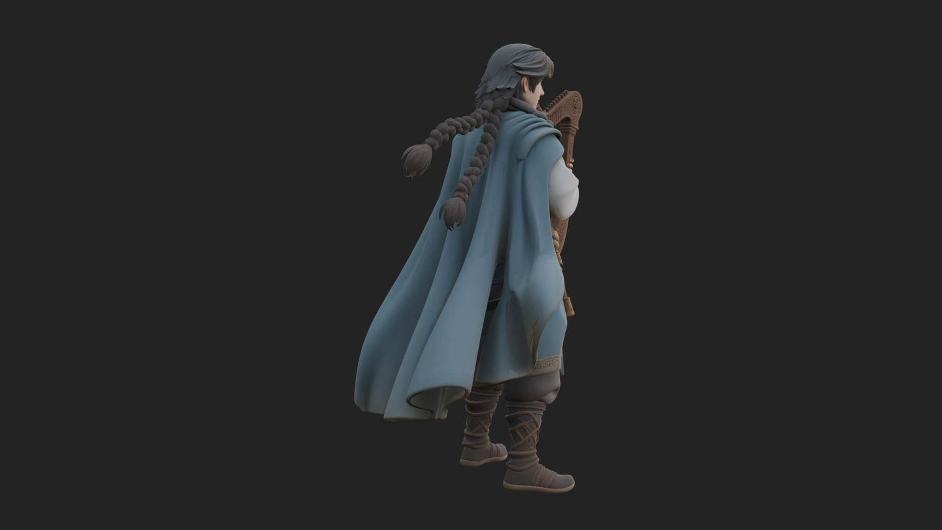 Robed Bard with Harp Statue Design 2 3D Print Model 3D Model