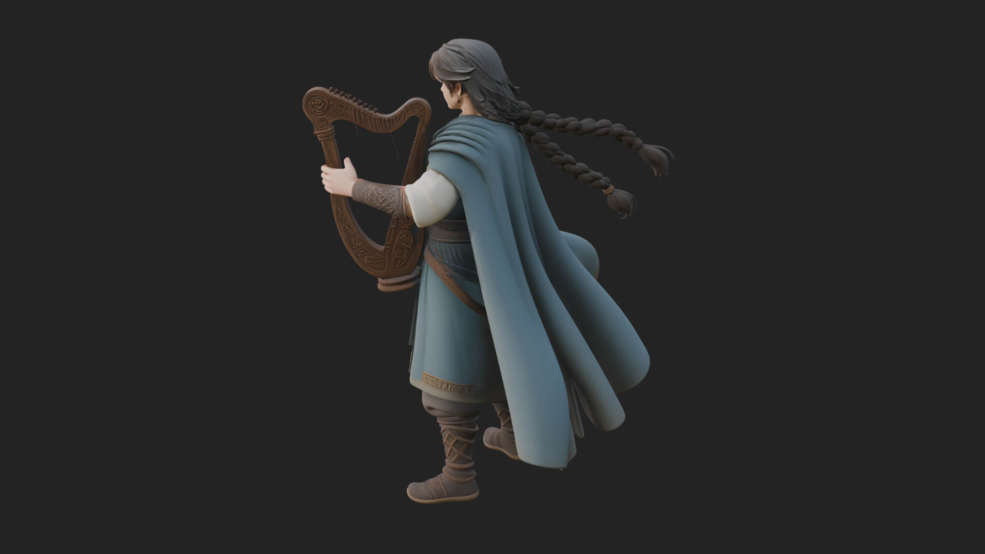 Robed Bard with Harp Statue Design 2 3D Print Model 3D Model