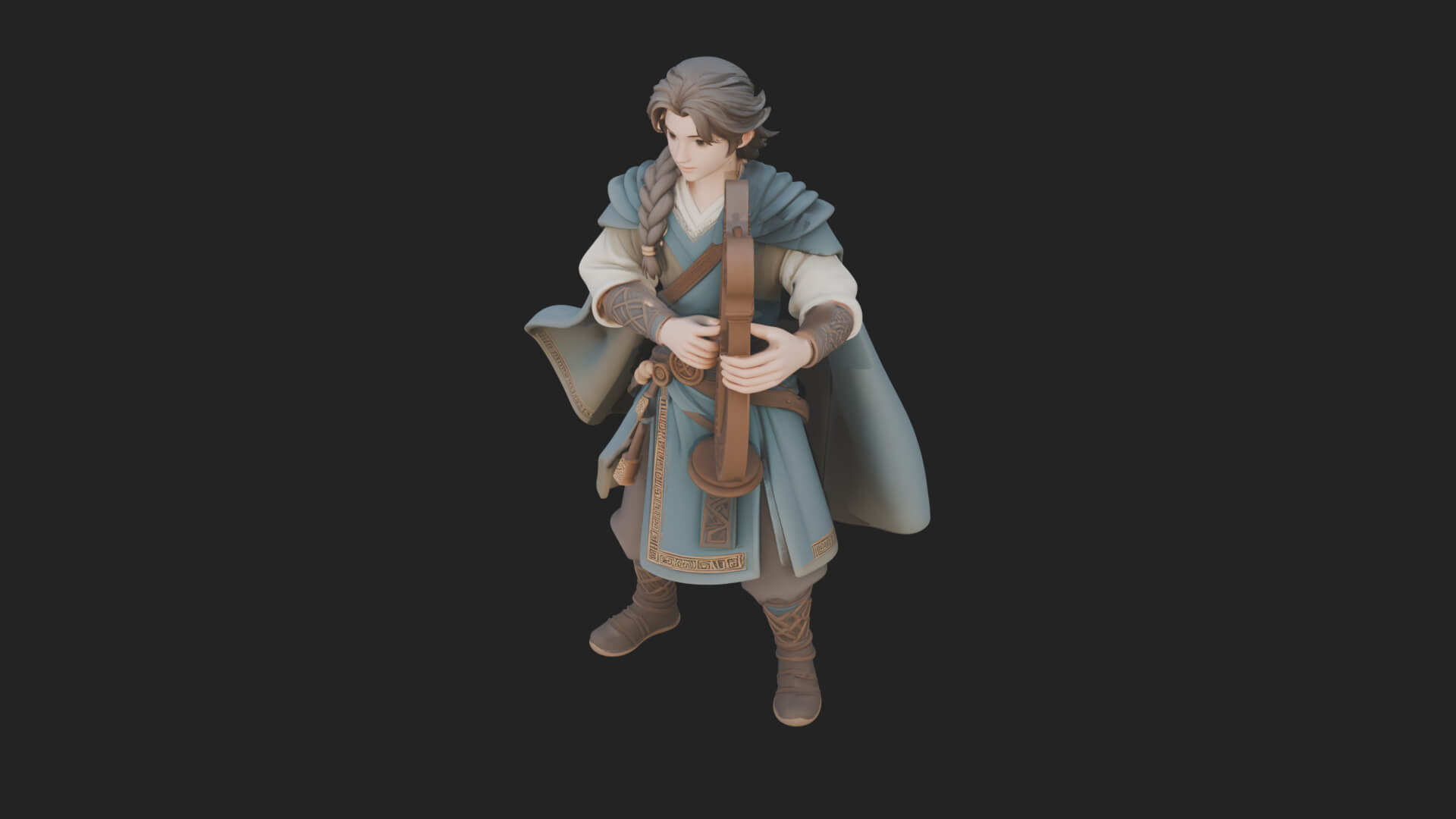 Robed Bard with Harp Statue Design 2 3D Print Model 3D Model