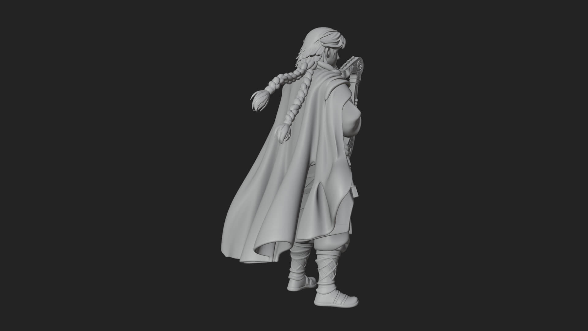 Robed Bard with Harp Statue Design 2 3D Print Model 3D Model