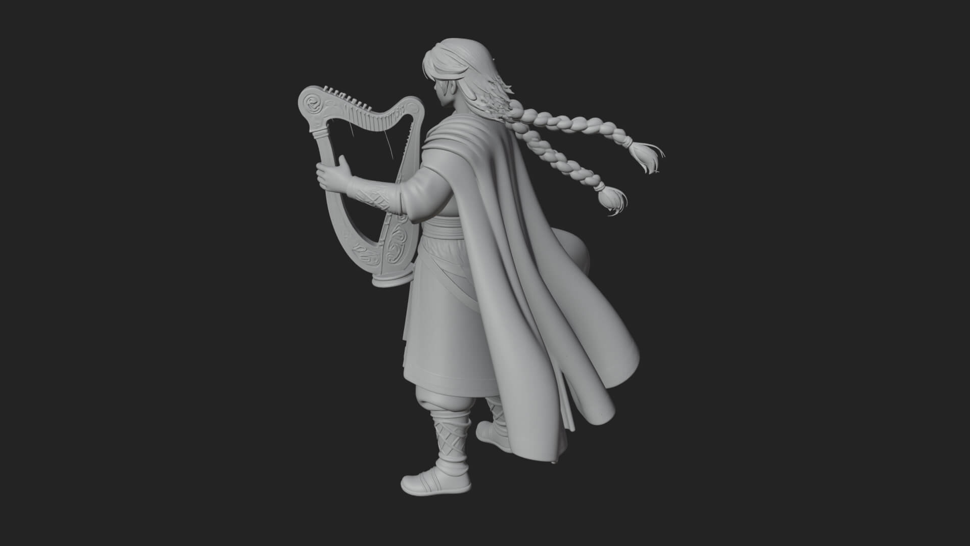 Robed Bard with Harp Statue Design 2 3D Print Model 3D Model