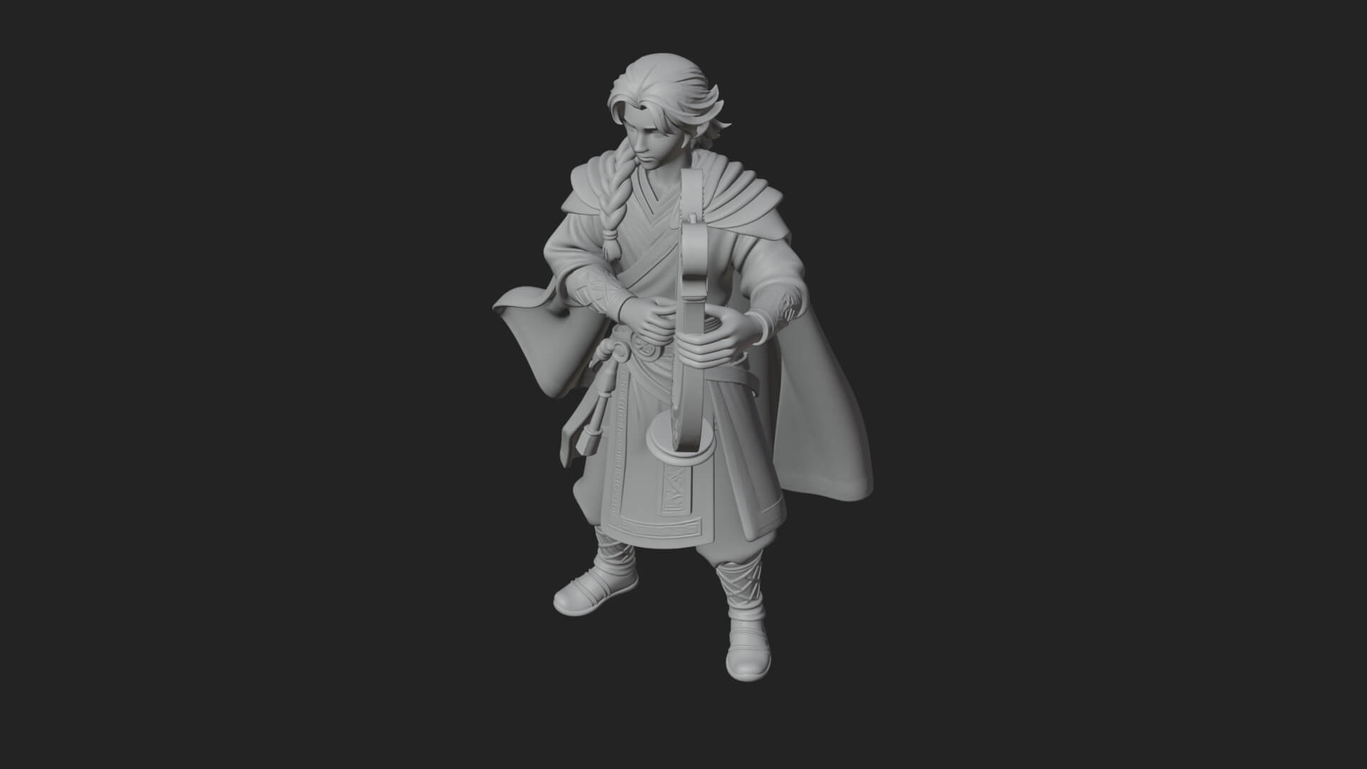 Robed Bard with Harp Statue Design 2 3D Print Model 3D Model