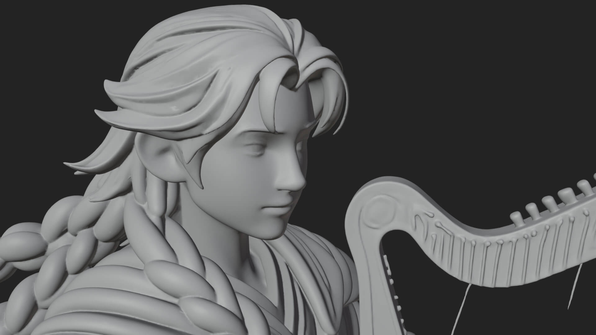 Robed Bard with Harp Statue Design 2 3D Print Model 3D Model