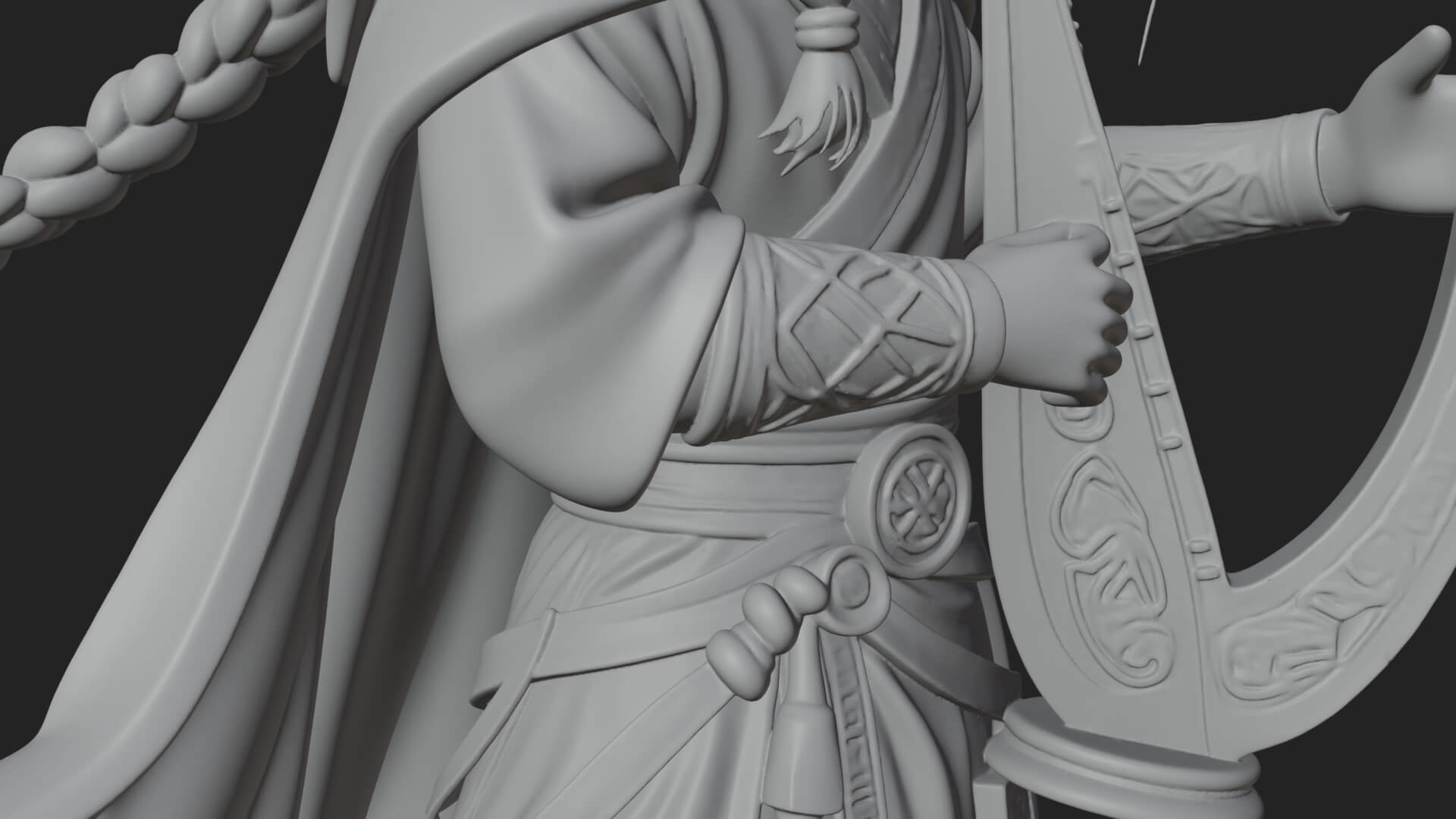 Robed Bard with Harp Statue Design 2 3D Print Model 3D Model