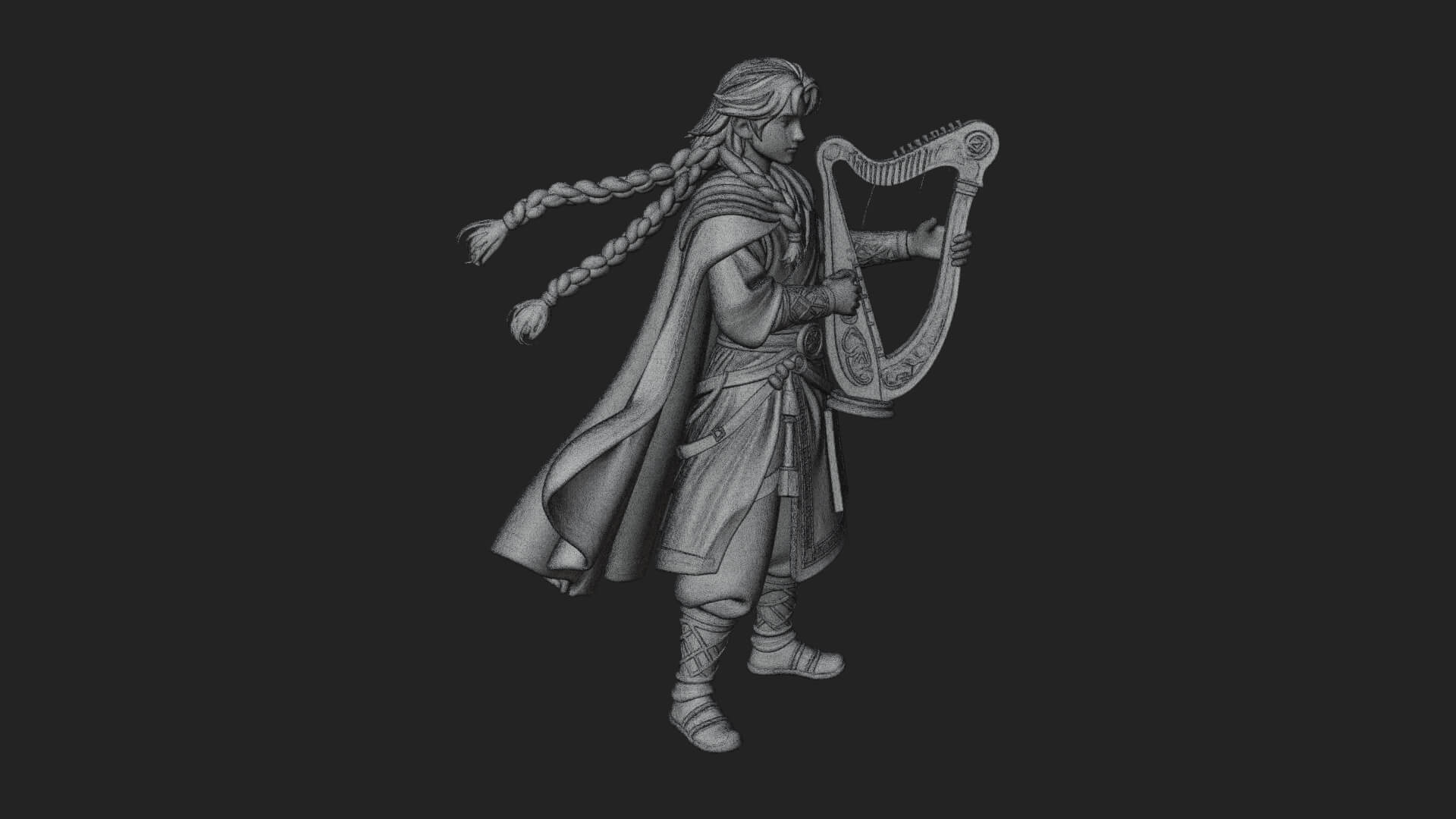 Robed Bard with Harp Statue Design 2 3D Print Model 3D Model