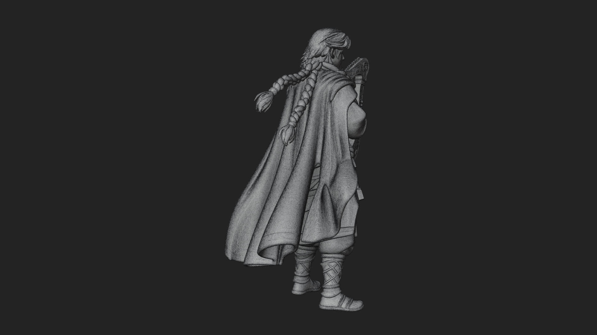 Robed Bard with Harp Statue Design 2 3D Print Model 3D Model