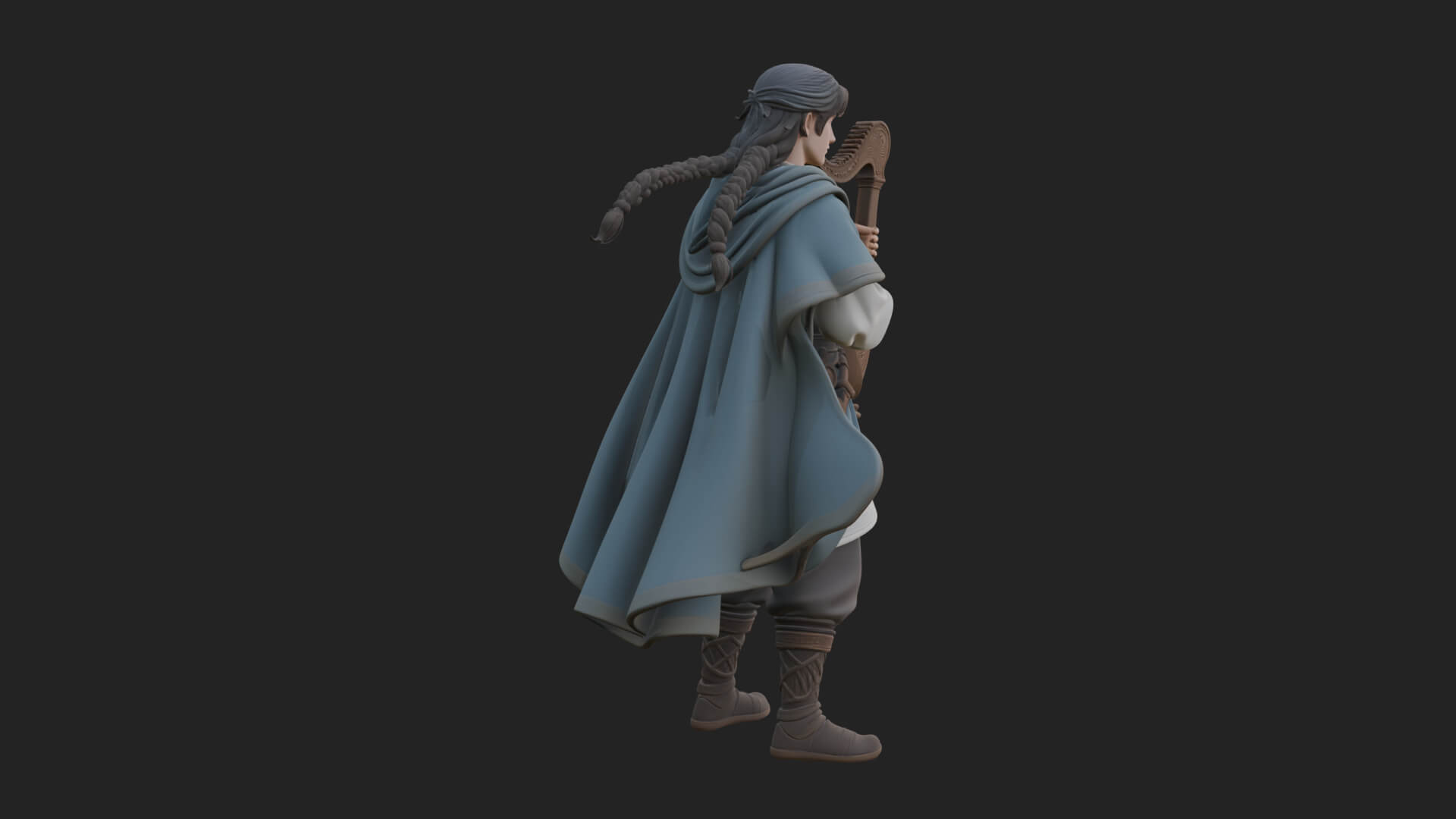 Robed Bard with Harp Statue Design 3 3D Print Model 3D Model