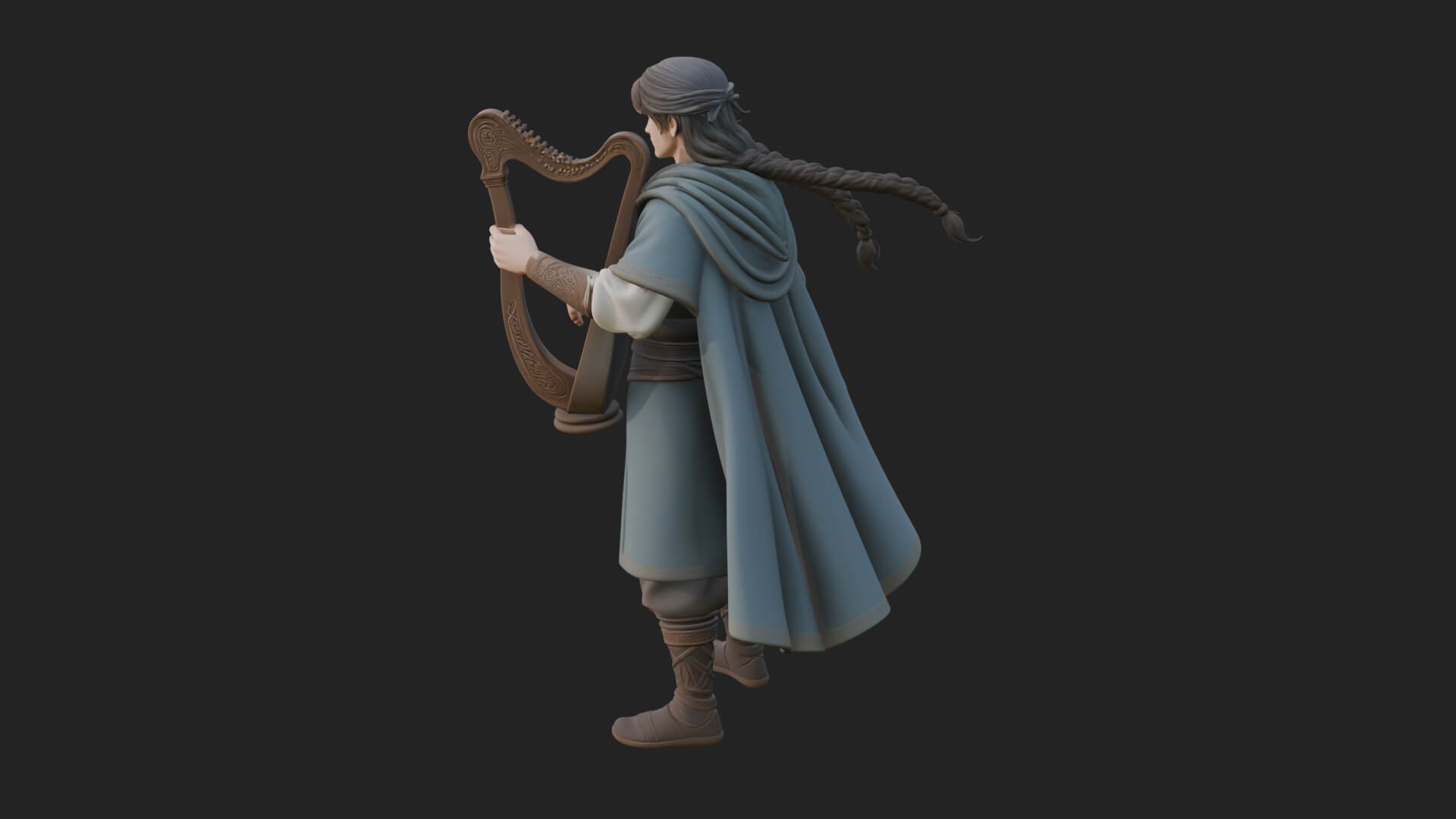 Robed Bard with Harp Statue Design 3 3D Print Model 3D Model