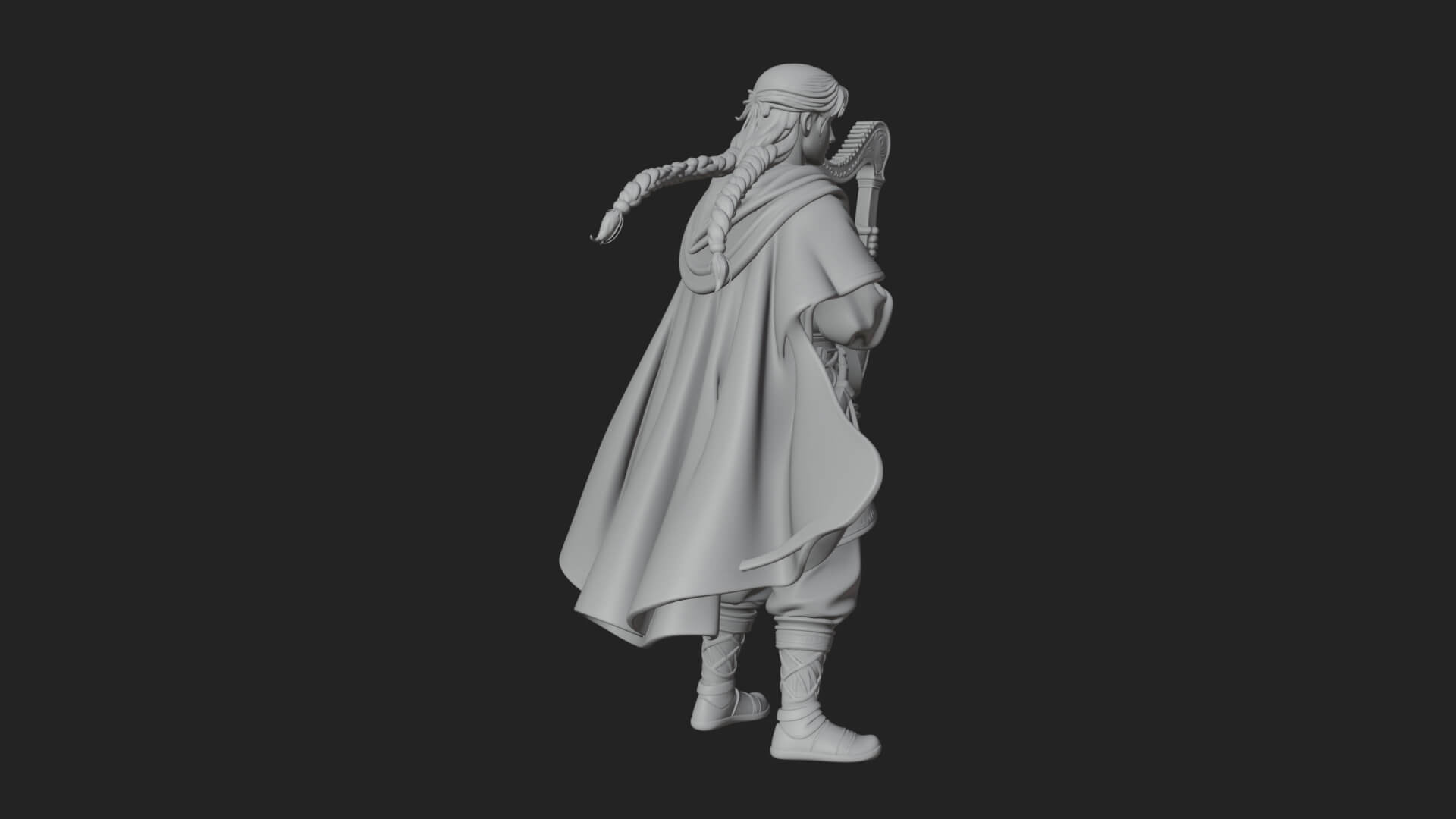Robed Bard with Harp Statue Design 3 3D Print Model 3D Model