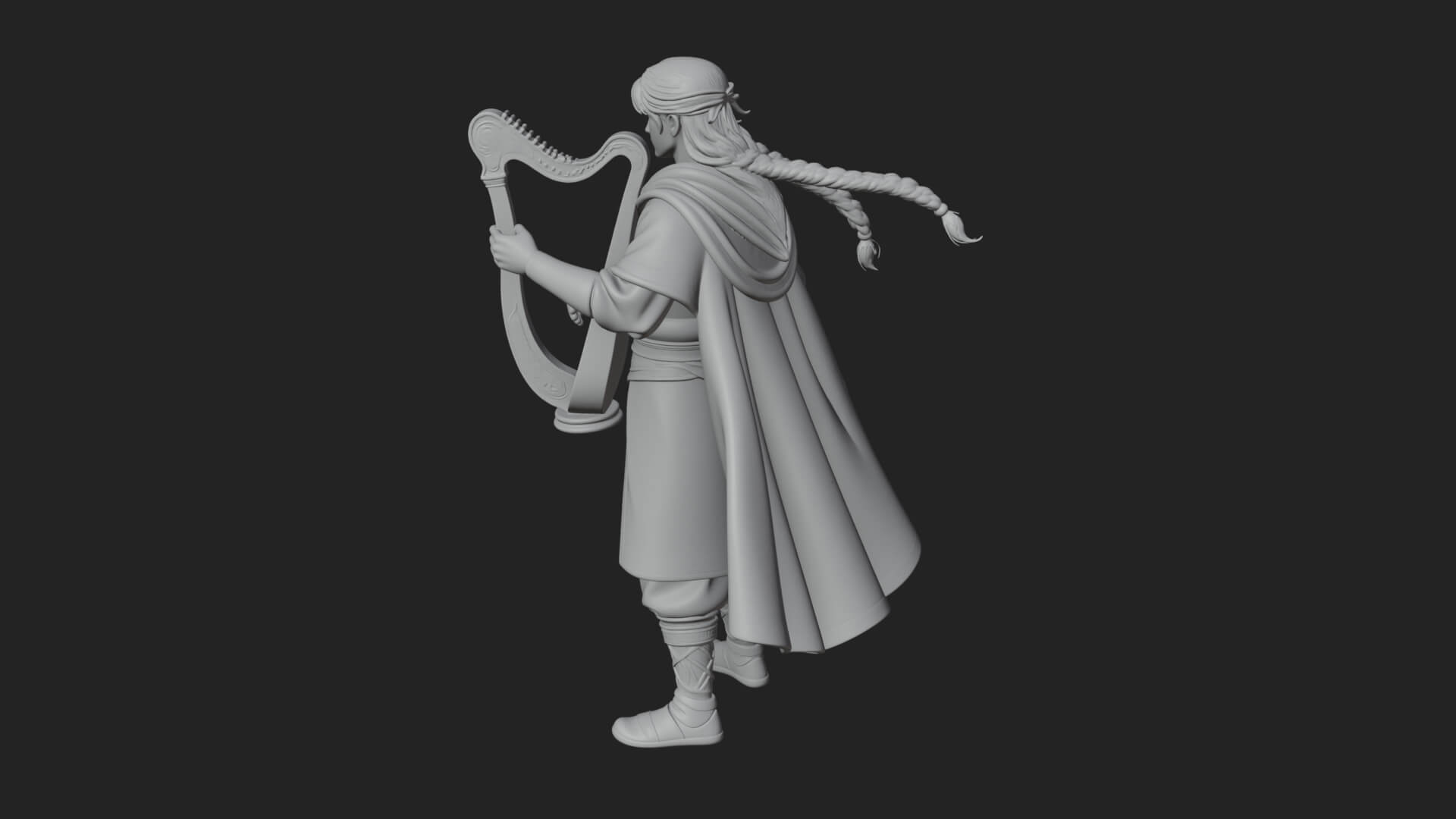 Robed Bard with Harp Statue Design 3 3D Print Model 3D Model