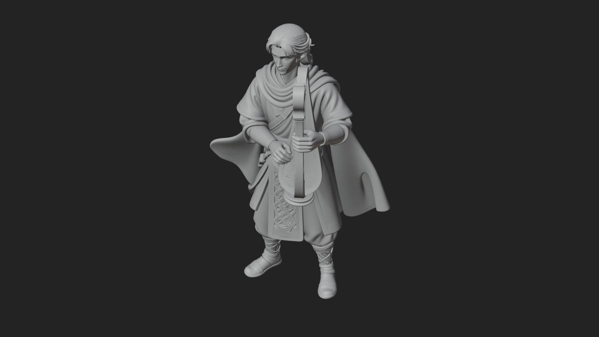 Robed Bard with Harp Statue Design 3 3D Print Model 3D Model