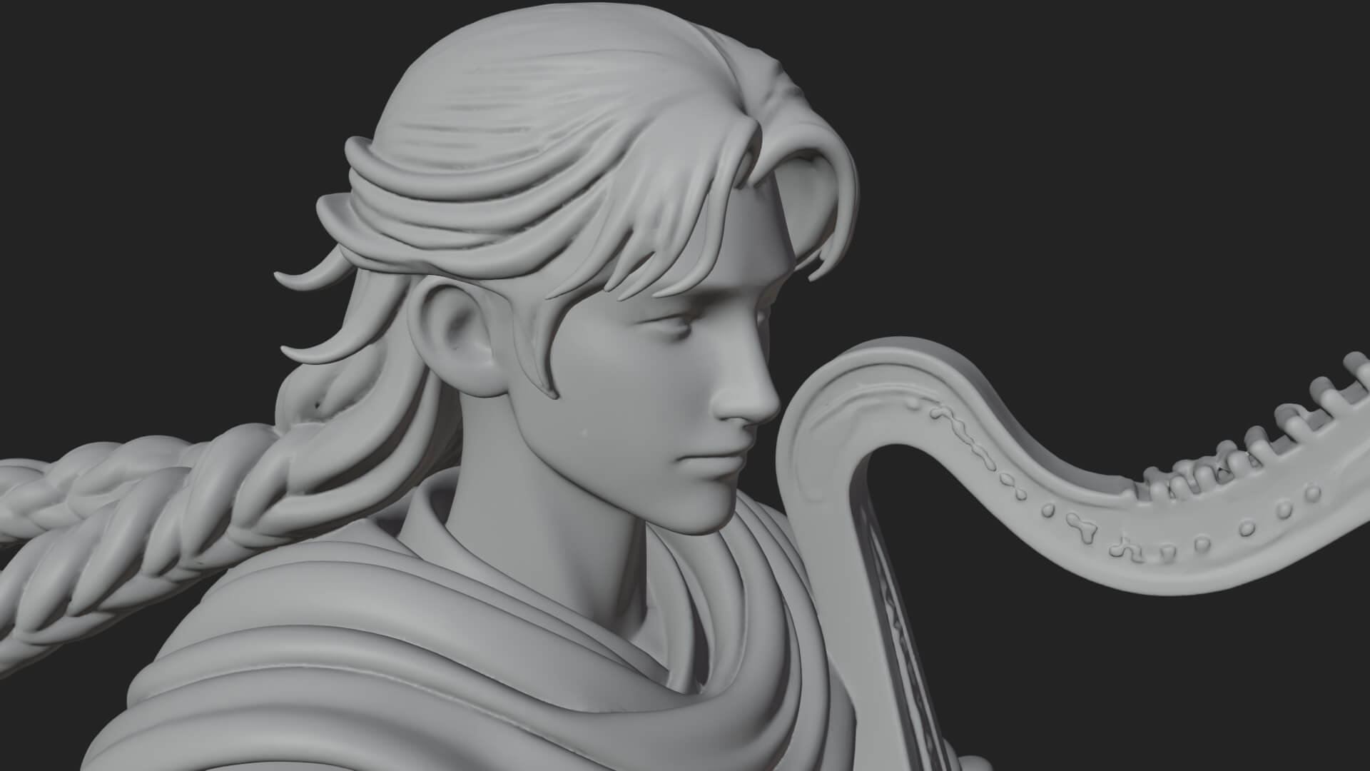 Robed Bard with Harp Statue Design 3 3D Print Model 3D Model