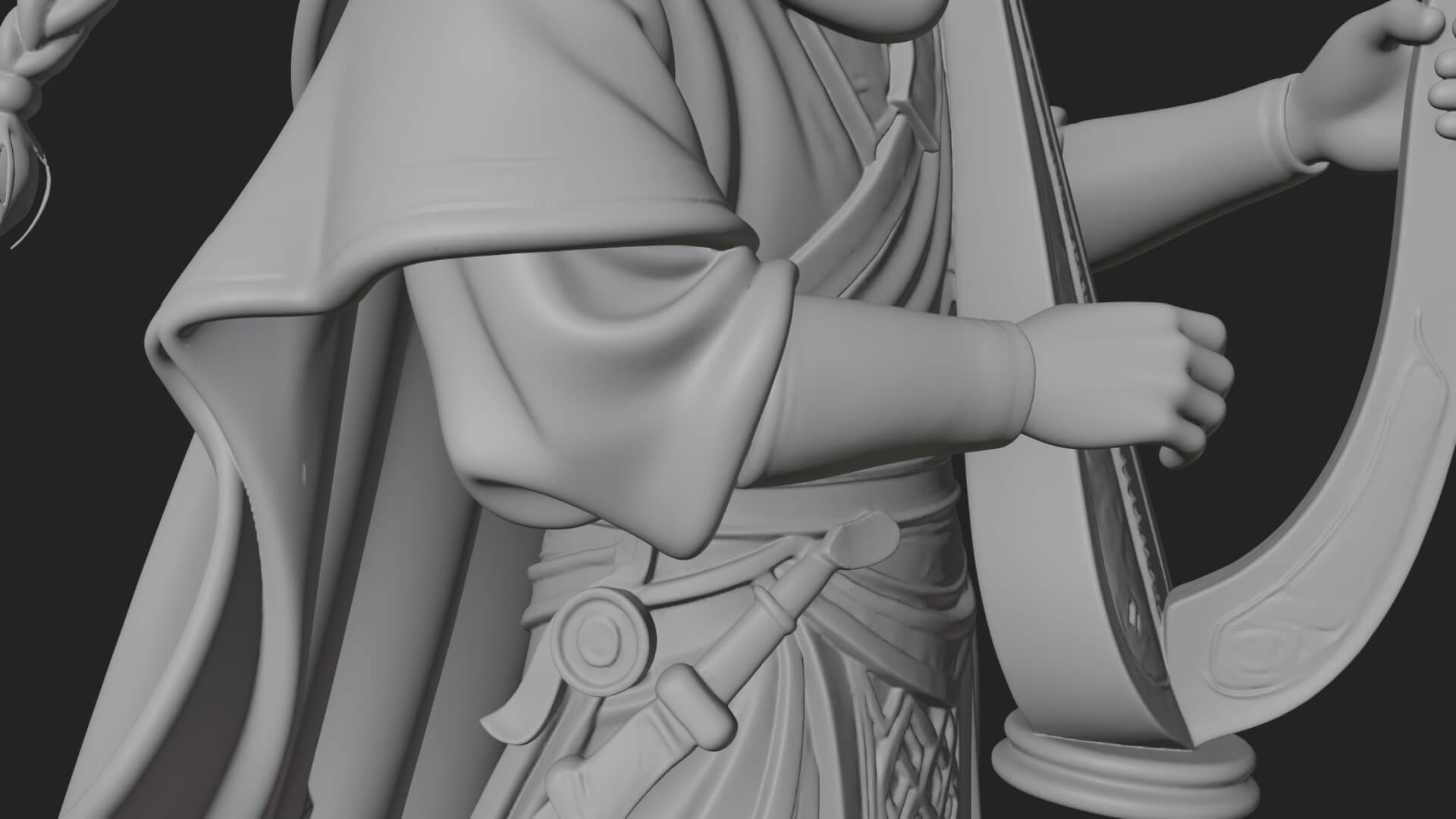 Robed Bard with Harp Statue Design 3 3D Print Model 3D Model