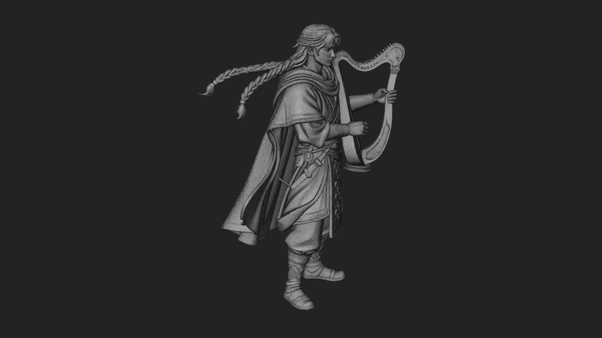 Robed Bard with Harp Statue Design 3 3D Print Model 3D Model