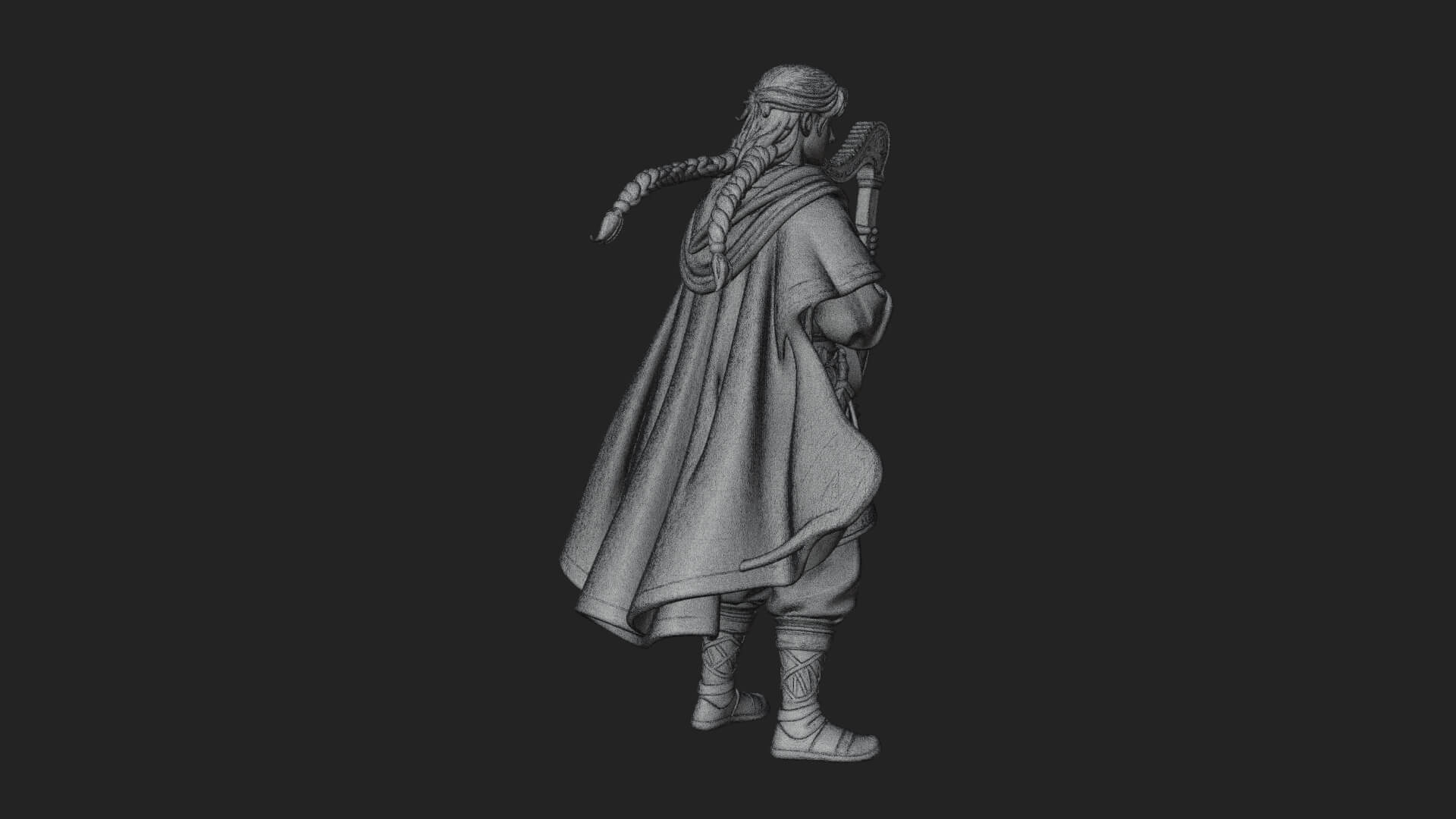 Robed Bard with Harp Statue Design 3 3D Print Model 3D Model