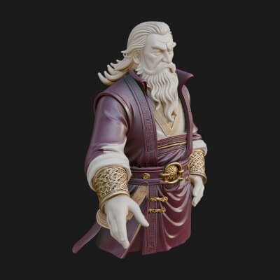 Robed Elder Sage Bust Design 2 3D Print Model