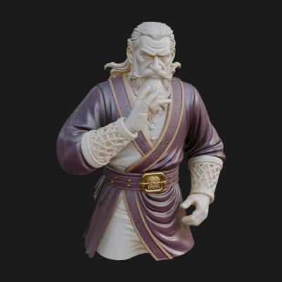 Robed Elder Sage Bust Design 3 3D Print Model