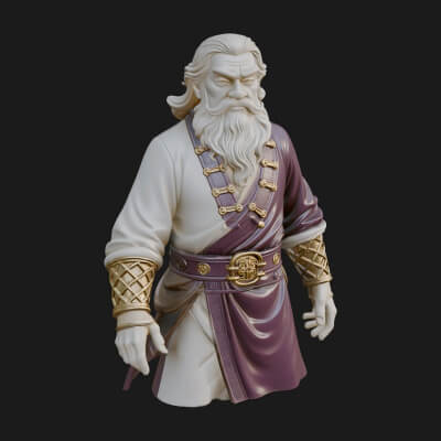 Robed Elder Sage Bust Design 5 3D Print Model