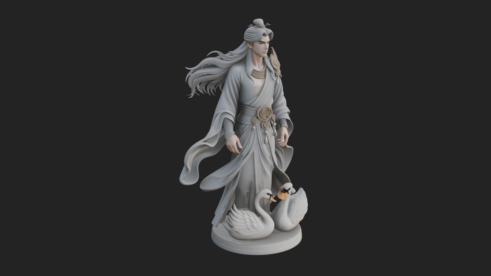 Robed Elf with Swans Statue Design 1 3D Print Model 3D Model