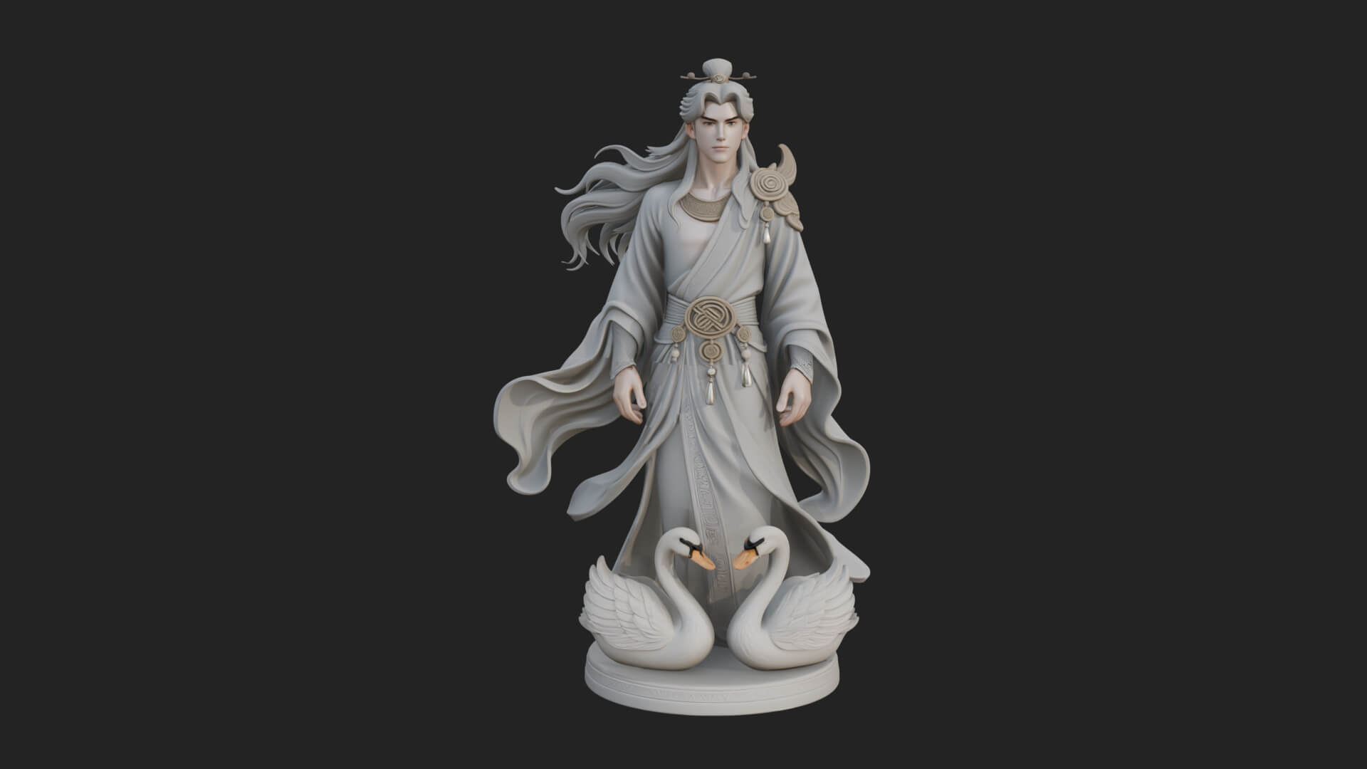 Robed Elf with Swans Statue Design 1 3D Print Model 3D Model