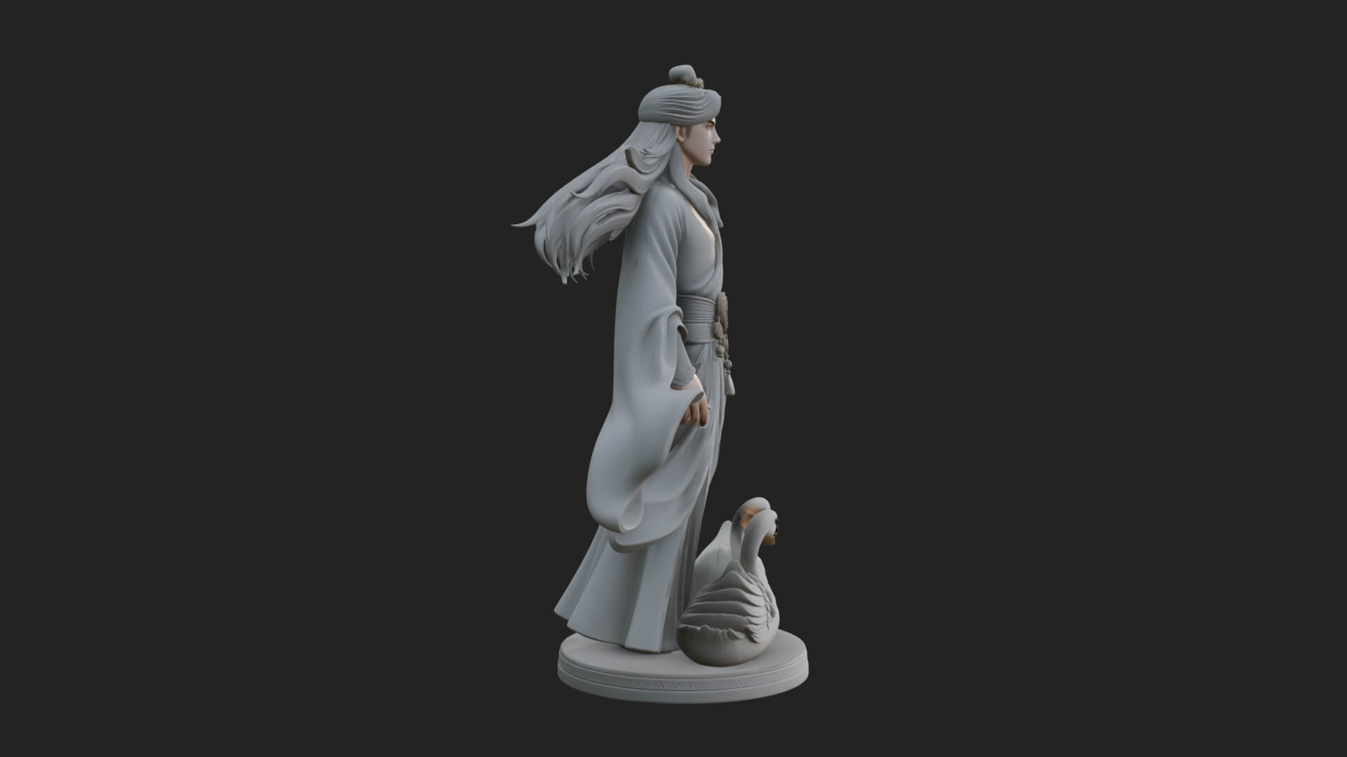 Robed Elf with Swans Statue Design 1 3D Print Model 3D Model