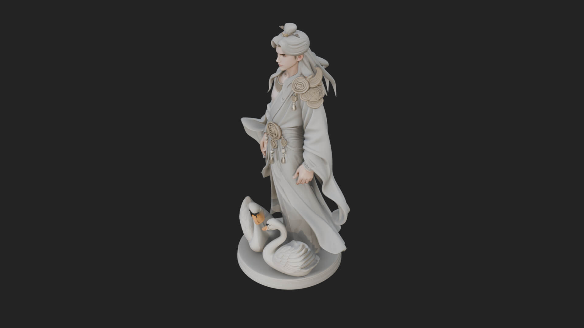 Robed Elf with Swans Statue Design 1 3D Print Model 3D Model