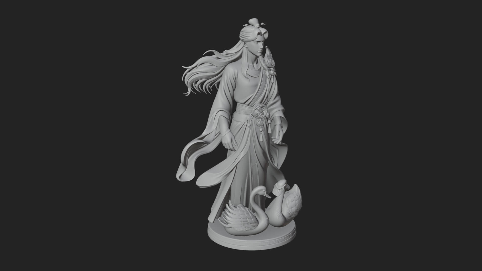 Robed Elf with Swans Statue Design 1 3D Print Model 3D Model