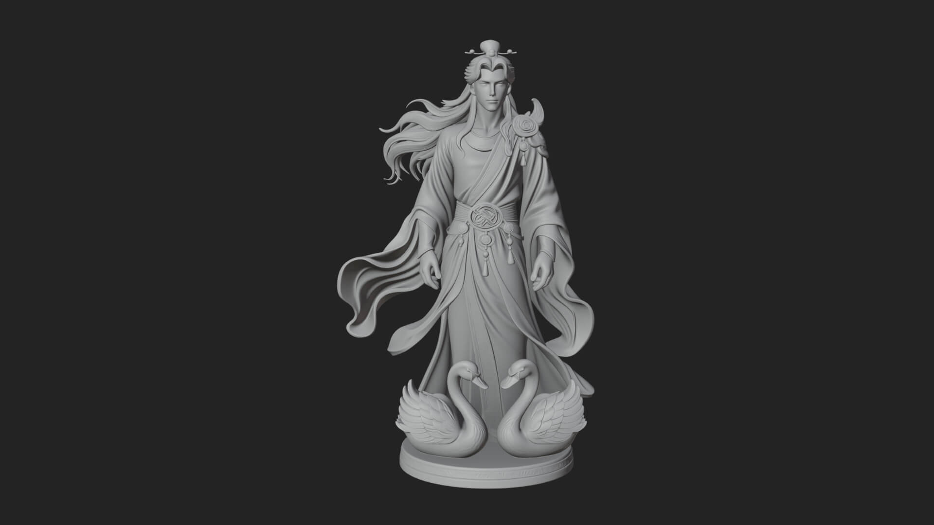 Robed Elf with Swans Statue Design 1 3D Print Model 3D Model