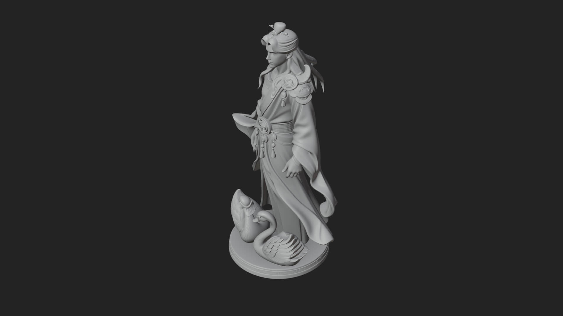 Robed Elf with Swans Statue Design 1 3D Print Model 3D Model