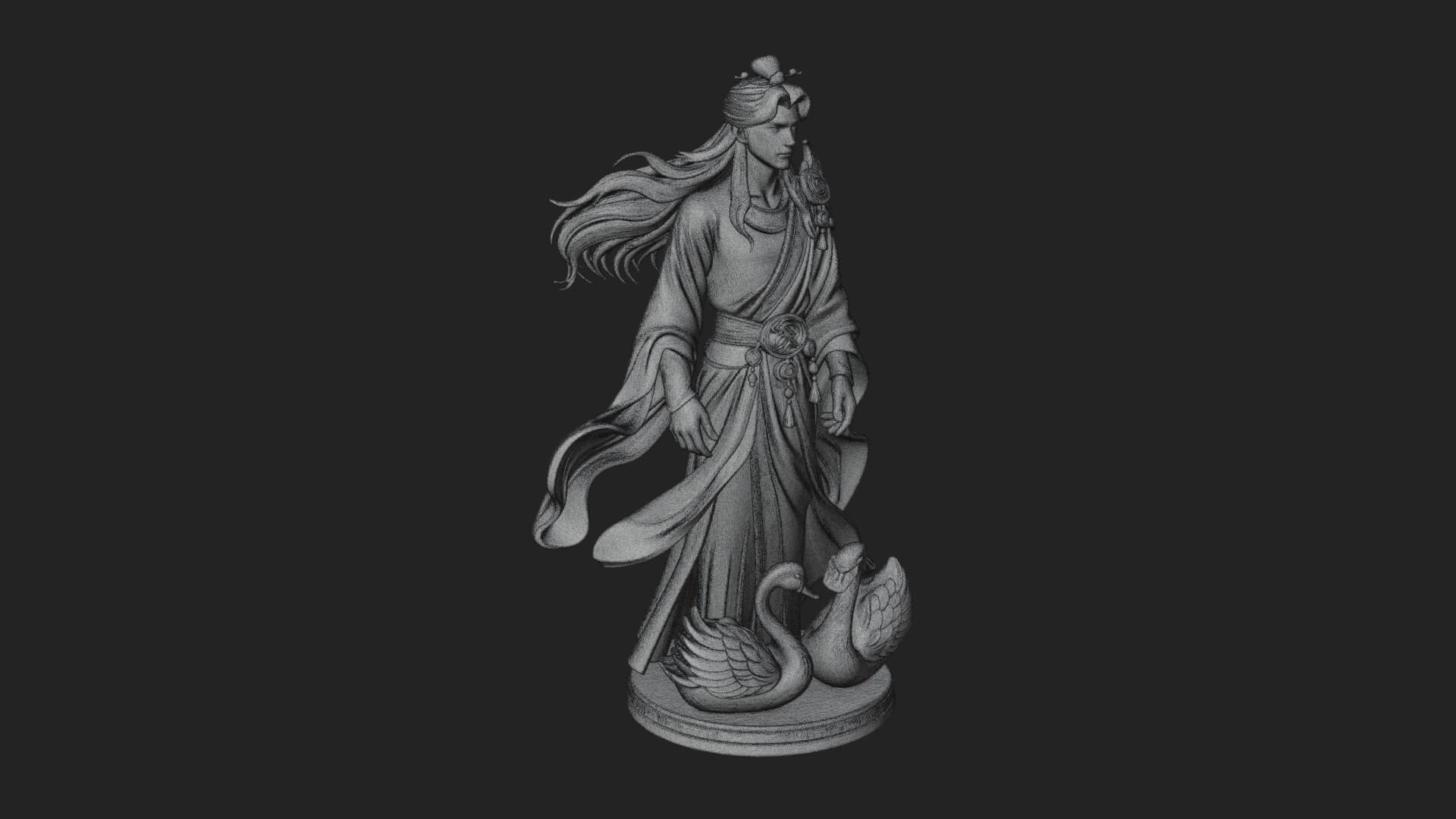 Robed Elf with Swans Statue Design 1 3D Print Model 3D Model