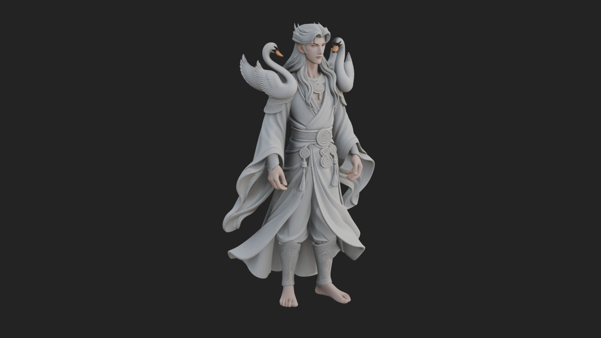 Robed Elf with Swans Statue Design 2 3D Print Model 3D Model