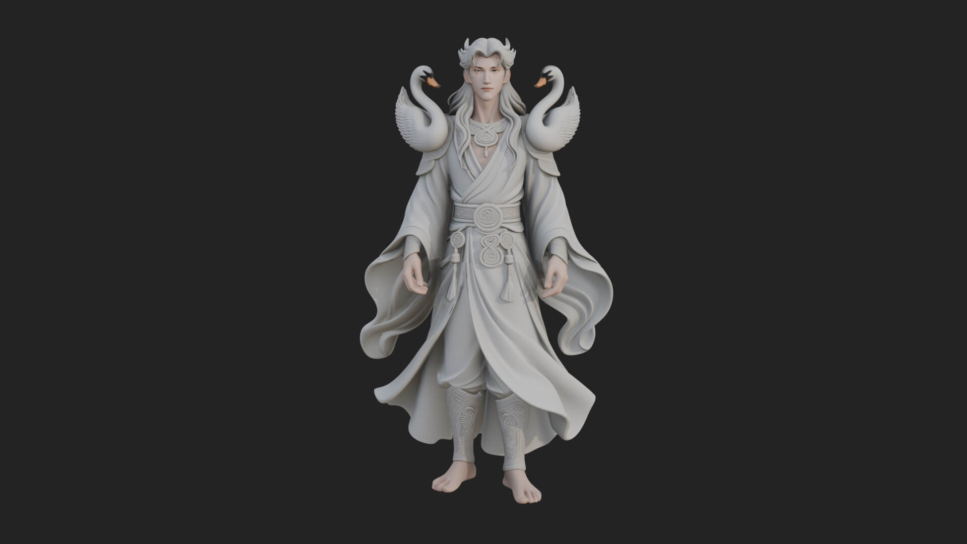 Robed Elf with Swans Statue Design 2 3D Print Model 3D Model