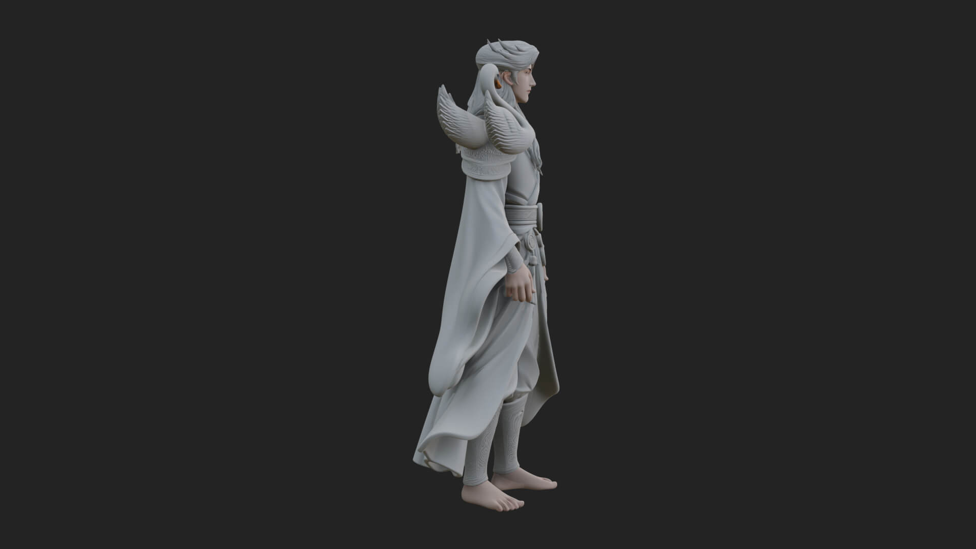 Robed Elf with Swans Statue Design 2 3D Print Model 3D Model