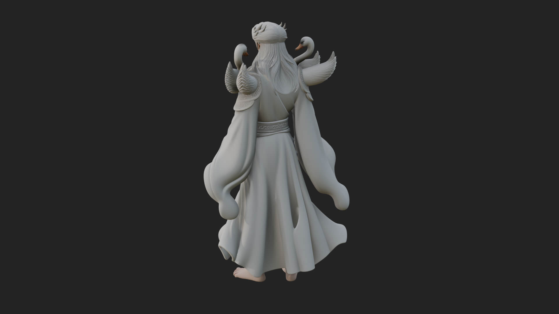 Robed Elf with Swans Statue Design 2 3D Print Model 3D Model