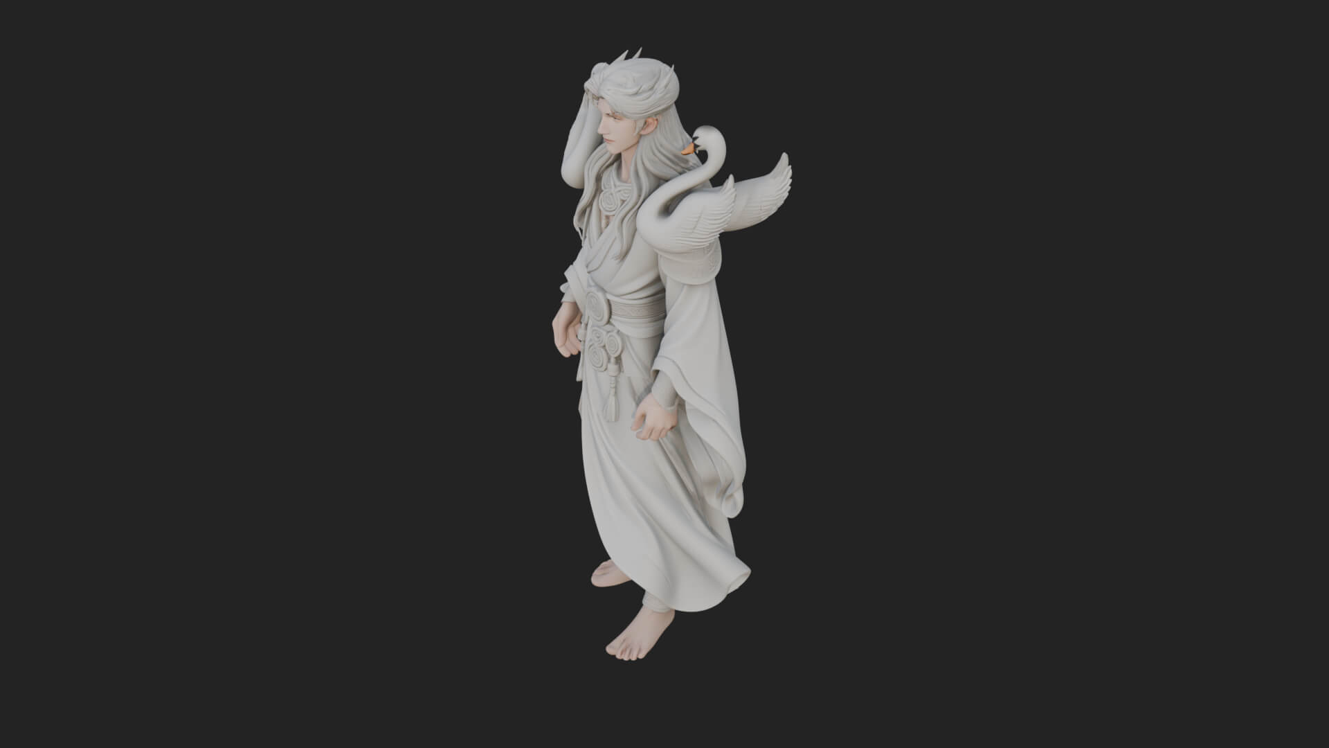 Robed Elf with Swans Statue Design 2 3D Print Model 3D Model