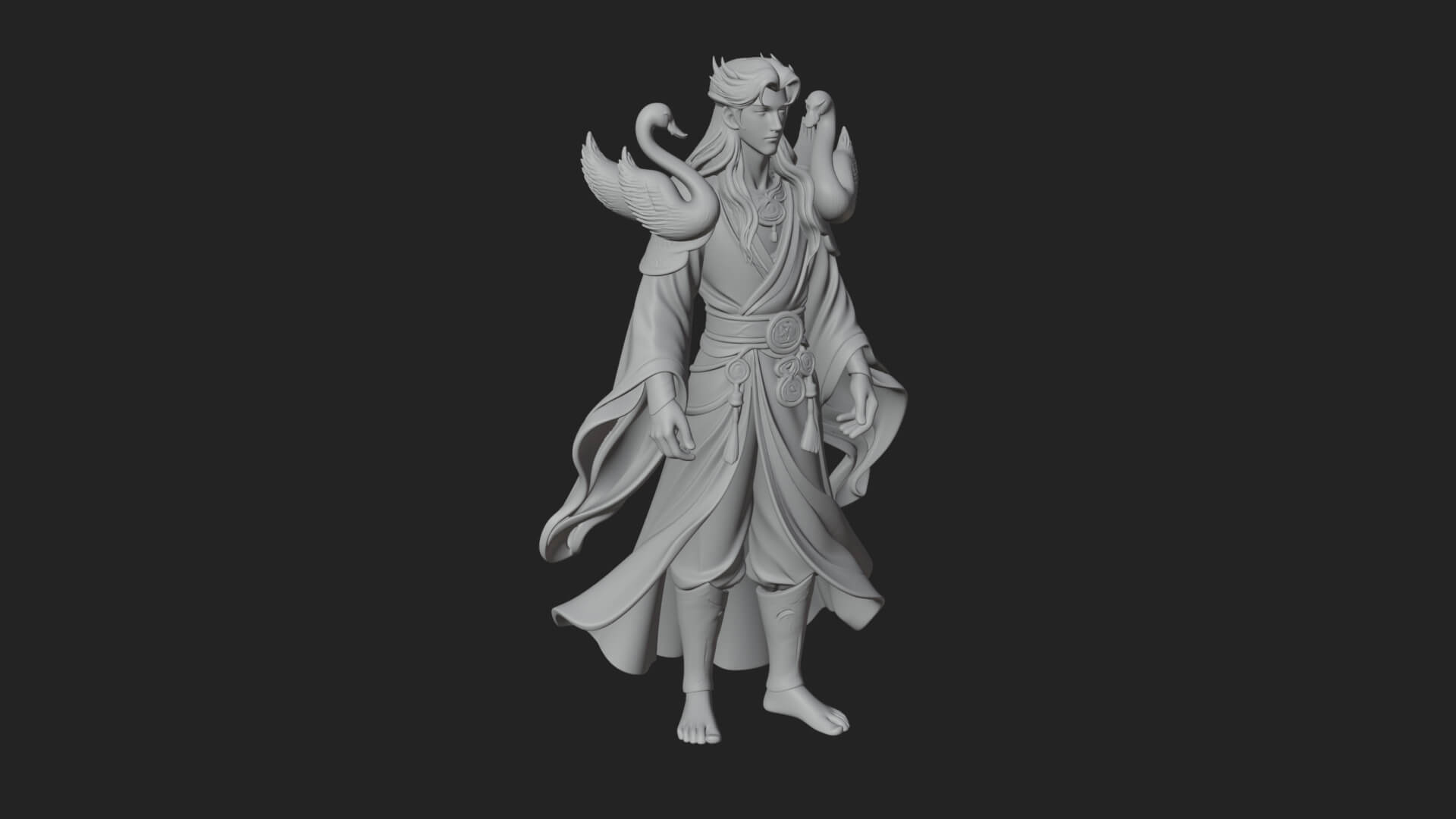 Robed Elf with Swans Statue Design 2 3D Print Model 3D Model
