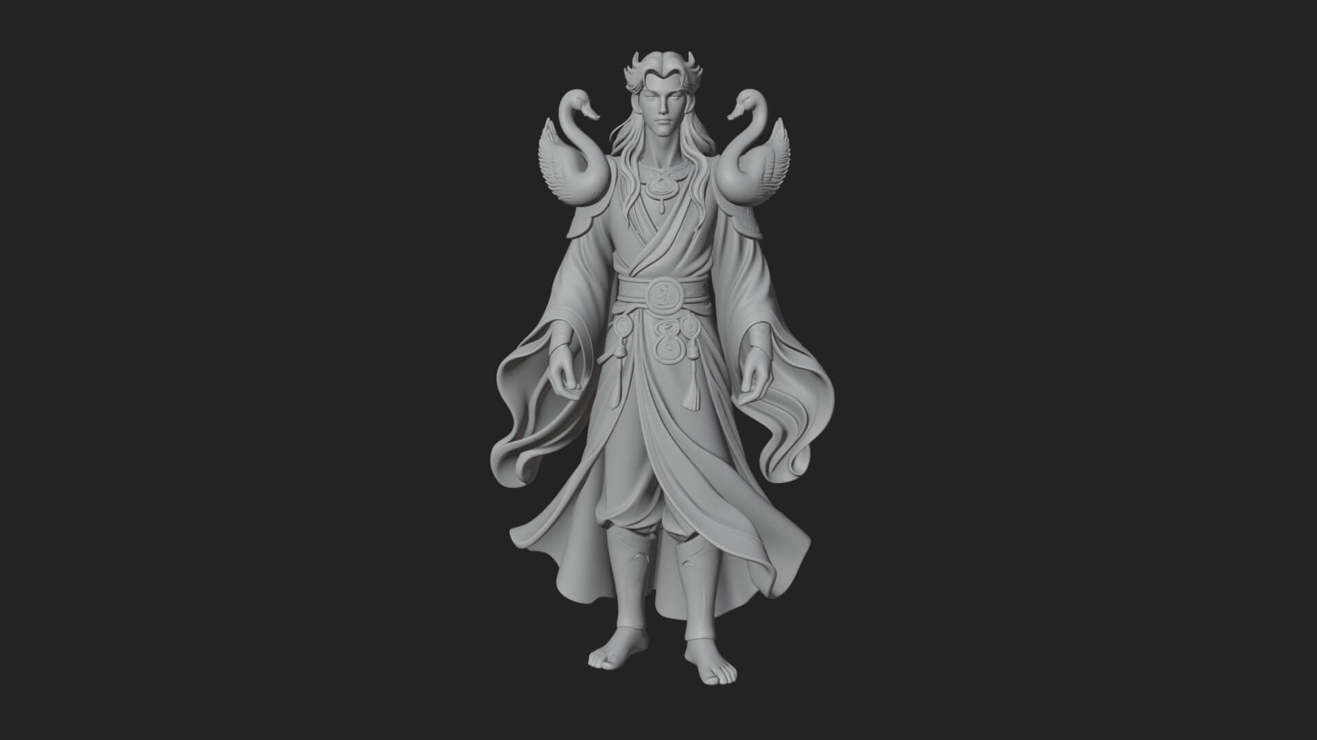 Robed Elf with Swans Statue Design 2 3D Print Model 3D Model