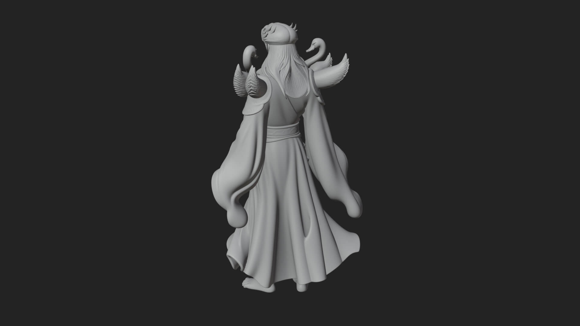 Robed Elf with Swans Statue Design 2 3D Print Model 3D Model