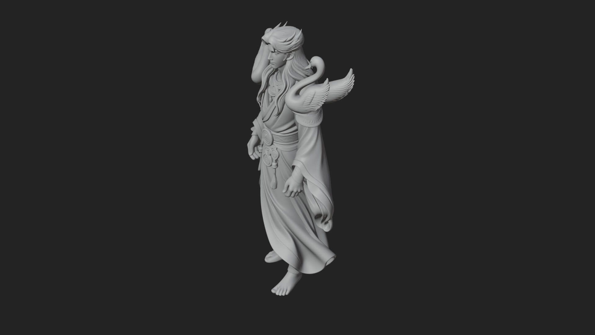 Robed Elf with Swans Statue Design 2 3D Print Model 3D Model